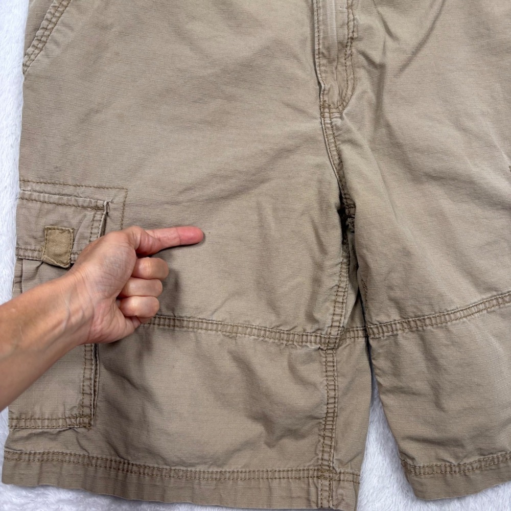 Y2K OP Cargo Shorts Mens 34 Sand Khaki Ripstop Cotton Multi Pocket Street Surf - Picture 6 of 14